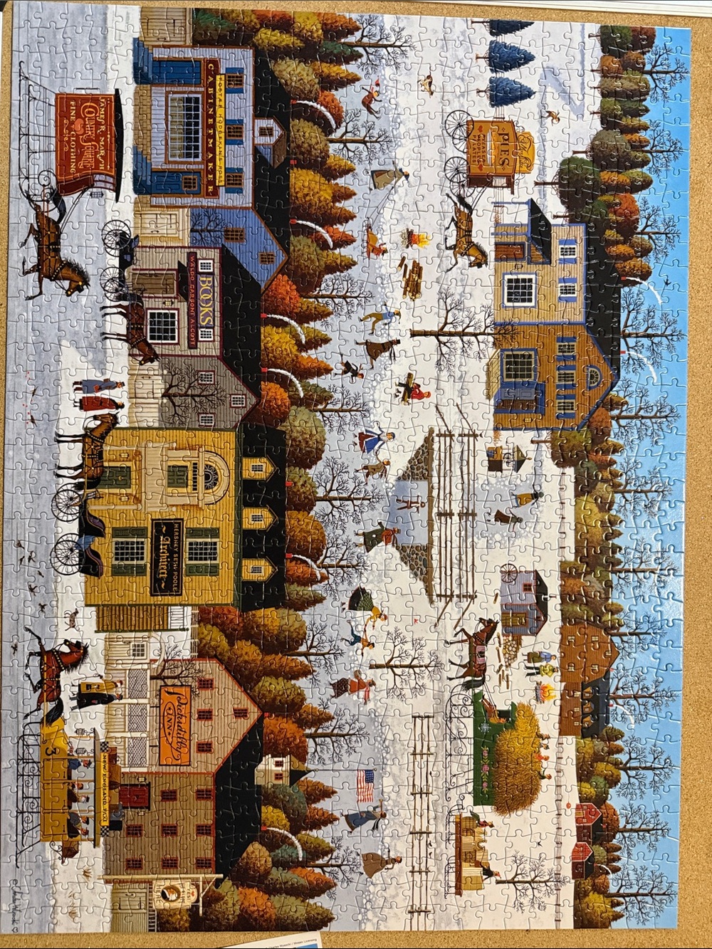 Countryside Winter Village Jigsaw Puzzle - Blue, Brown, White